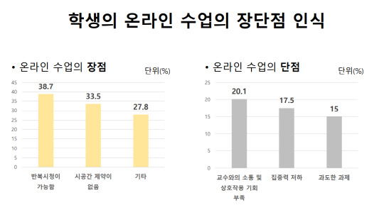 공대 학생의 온라인 수업 장단점 인식  <자료:공학한림원>